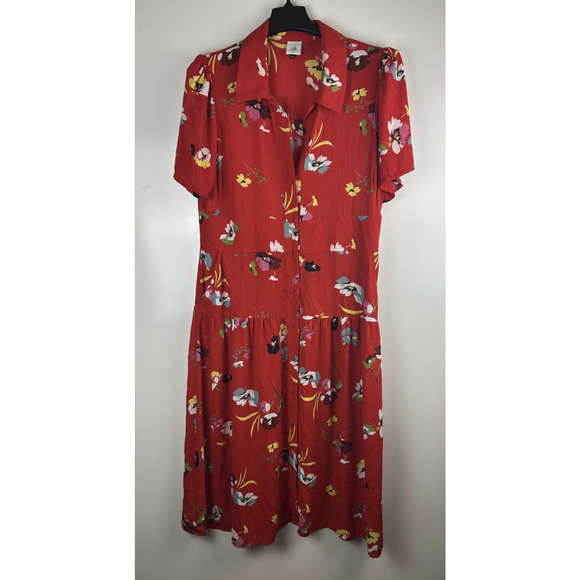 *Flawed* CAbi Afternoon Dress Floral Midi Red 6218 SS Shirt Dress Size XL Sheer - Picture 2 of 15